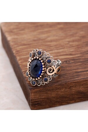 Sapphire Stone Filigree Embroidered Silver Ring 2484 MR2484 - Sümer Telkari