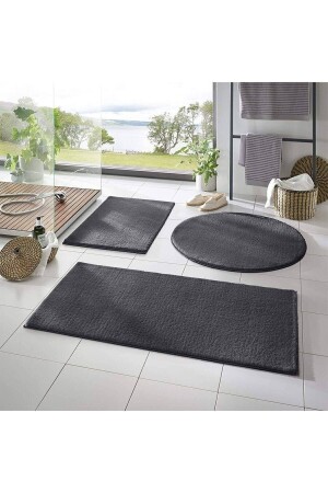 Sarar Post 3-Piece Bathroom Carpet (60X100, 40X60, 60X60 ROUND) Plush Post Carpet Toilet Seat Set Black bathroom rug3pcs - SERİA HALI