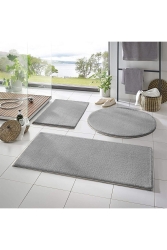 Sarar Post 3'lü Banyo Halısı (60X100, 40X60, 60X60 YUVARLAK) Peluş Post Halı Klozet Takımı Açık Gri banyohalı3lu - SERİA HALI