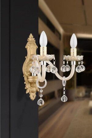 Saray Gold 2-teilige Armleuchte aus gegossenem cremefarbenem Glas - İstanbul Avize