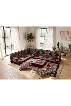 Saraylı Desenli Modern Yer Sofrası Ve Balkon Minder Takımı - 10 cm Kalın Süngerli Tam Set - FEYZA DECOR HOME