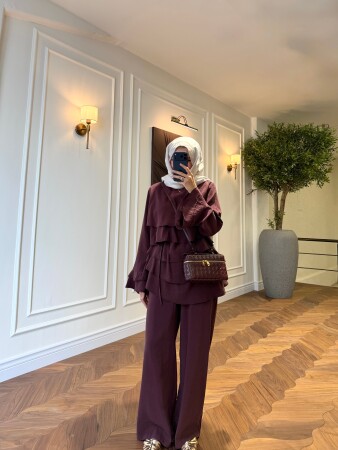 Sare Ruffled Set - Burgundy - Duendeca