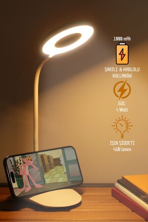Şarjlı Masa Lambası Dokunmatik 3 Renk 24 Led Telefon Standlı Kademeli Çalışma Okuma Işığı - Telvesse