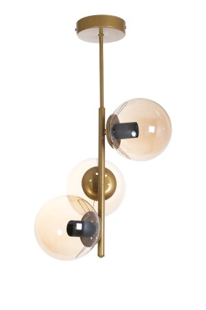 Sarmaşık Modern Luxury Design Antique Color Case Honey Glass Living Room - Kitchen - Bedroom 3-Piece Chandelier SRM385 - Fer Avize