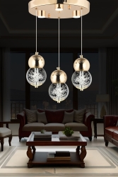 Sasha 3'lü Yuvarlak 3 Renkli 48 Watt Gold Kristal Ledli Modern Oturma Odası Salon Sarkıt Avize 21006-3Y-GL - Apliqa