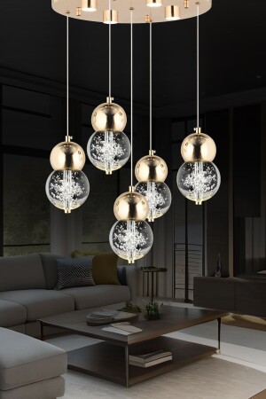 Sasha 5 Piece Round 3 Color 57 Watt Gold Crystal LED Modern Living Room Pendant Lamp Chandelier 21006-5Y-GL - Apliqa