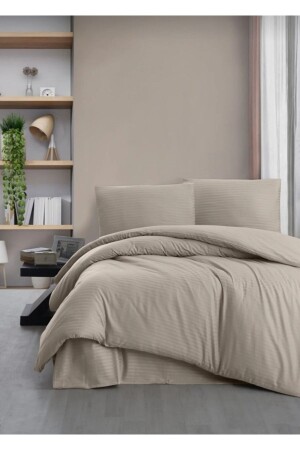 Satin-Bettbezug-Set, Hotel- und Heimtyp für Doppelbetten, 2 Kissenbezüge und Laken, nicht elastisch, GESTREIFTES SATIN-Bettbezug-Set - Deneme Zamanı