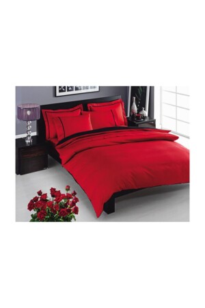 Satin Delux Doppelbettbezug-Set – Prestige Rot Schwarz 60019398 - Taç