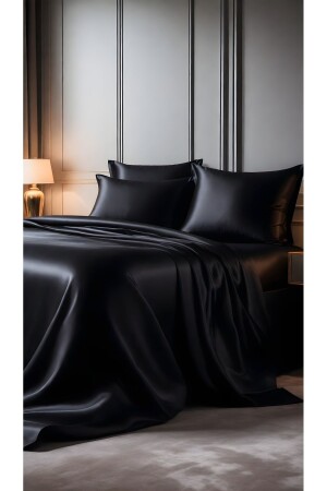 Satin Double Duvet Cover Set - Black HGSS01 - Helen George