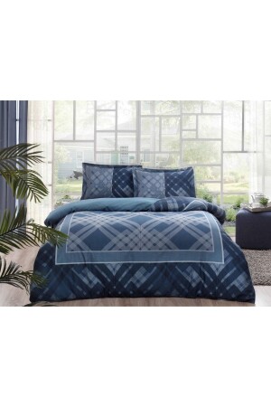 Satin Double Duvet Cover Set Luana Navy Blue GSN0520 - Taç