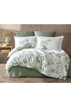 Satin Double Duvet Cover Set Mass V2 Green MASS V2 SATIN Ç. K. N. T. - Clasy