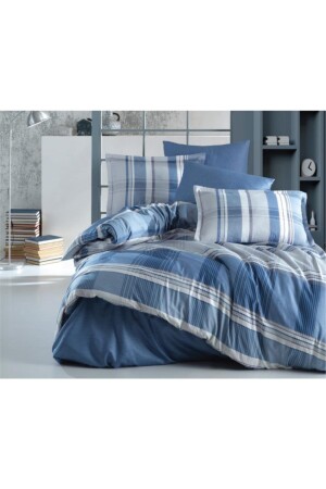 Satin Double Duvet Cover Set Palamor V1 Blue 8681727202315 - Clasy