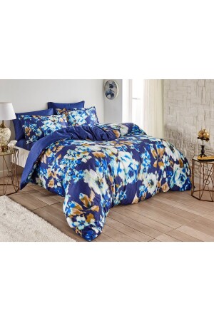 Satin Gilda Double Duvet Cover Set Navy Blue 60248654 - Linens