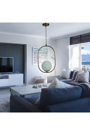 Satürn Model Modern Eskitme Tekli Beyaz Camlı Sarkıt Avize AVS-11003-AN - aviserra