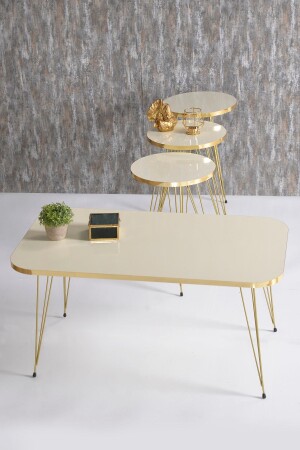 Satz Couchtisch und Couchtisch Kr Set Gold Creme Draht FMA2008 - GOLDFALEZ