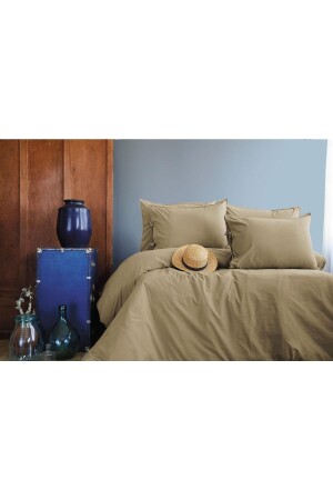 Savanna Beige 100% Cotton Poplin Double Duvet Cover Set 04BSR 05185 - İssimo Home