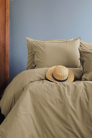 Savanna Washed 100% Cotton Poplin Beige Double Duvet Cover Set NGO-552025 - İssimo Home