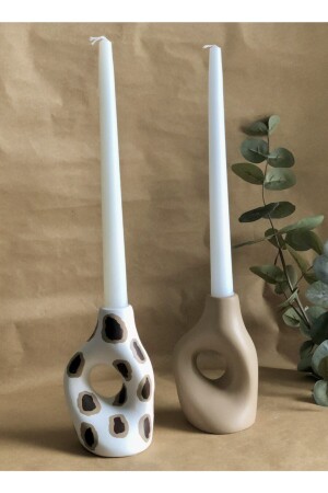Scandinavian Decor Beige Leopard Candle Holder Vase Set of 2 8x14 cm - Thiramis Homeconcept