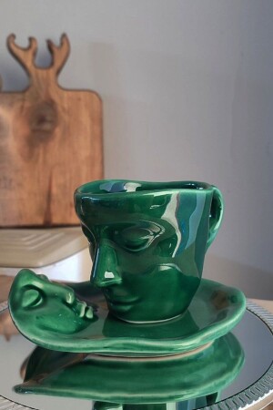 Scandinavian Face Shaped Cup Set 1 Piece 110 ml Green - Mug Coffee Cup Set - Arvale