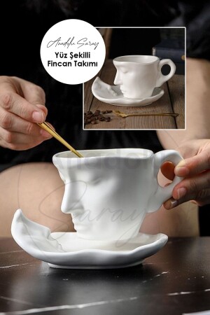 Scandinavian Face Shaped Cup Set Ceramic Cup Set Coffee Cup Set - White - Anadolu Saray Çarşısı