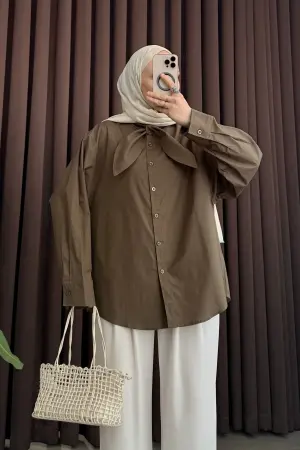 Scarf Collar Shirt Khaki - Nuuwears