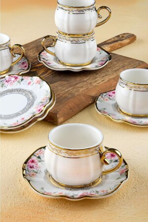 Scharlachrotes Blumenmuster, Goldvergoldung, 90 ml Porzellan-Kaffeetassen-Set für 6 Personen 0195 HXF-22-0195/12 - ACAR