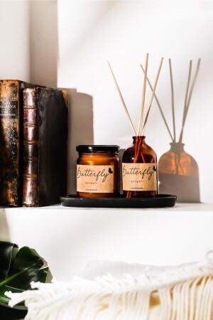 Scented Candle and Vanilla Fragrance Set with Black Stand Kraft Label - Lalezen Home