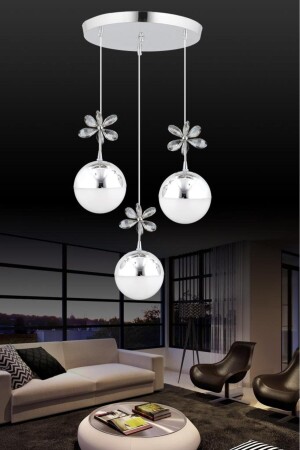 Schmetterling 3-teilige silberne Pendelleuchte 3-farbige LED-Pendelleuchte Kristall-Kronleuchter - İstanbul Avize