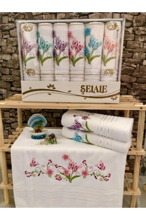 Schmetterlingsmuster 50x90 Samt 3D 6 Farben Luxushandtuch 201 - Şelale