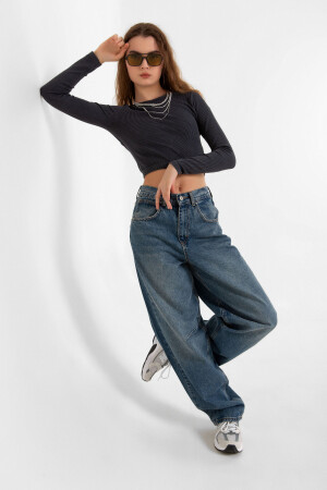Schnalle im Detail, lockerer Schnitt, weites Bein, bequeme Baggy-Jeans, lockere Damenhose @milano - Maule