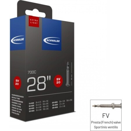 Schwalbe EXTRE LIGHT bisiklet lastiği iç lastiği, 700x18/28 (18/28-622), FV40 - Schwalbe