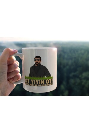 Schwangere Schildkröte essen Gras-Design, bedruckte Keramik-Kaffee-/Teetasse OYO-001 - BENİMSER REKLAM