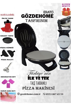Schwarz - Erato Taşfırınım Pizzamaschine, Lahmacun-Maschine Natursteinofen - Timer - 400 °C Taş900 - gözdehome