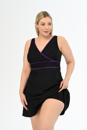 Schwarz-lila Damen-Badeanzug Alesta in Übergröße mit Shorts - Aquaviva