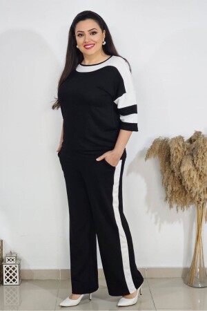 Schwarz-weißer Lycra-Anzug aus Viskose mit Capri-Ärmeln - Sinemisxxl