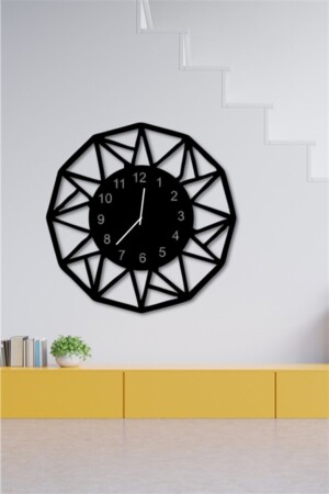 Schwarze 12-seitige Wanduhr aus Holz – 45 x 45 cm, Wanddekoration für Wohnzimmer, Wohnzimmer, Büro, NT0B10943 - NT Handmade