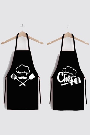 Schwarze Chefs-Küchenschürze aus doppeltem, schmutzabweisendem Stoff - Ayshome