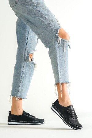Schwarze Damen-Ballerinas aus echtem Leder - Deripabuc