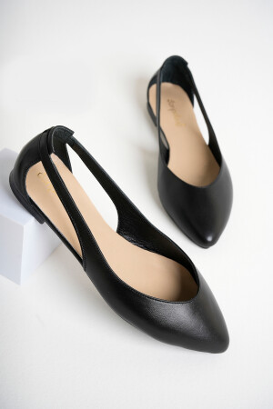 Schwarze Damen-Ballerinas aus echtem Leder Dp58-5052 - Deripabuc