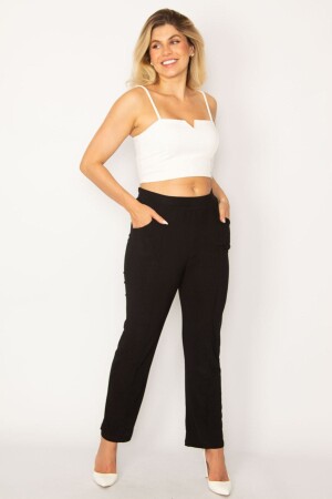 Schwarze Damen-Hose aus Lycra-Sandy-Stoff in großer Größe, Iron Mark Grass, mit genähten Taschen, 65n36428 - Şans