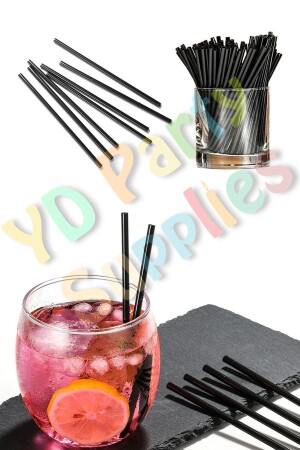 Schwarze dünne Cocktailstrohhalme mit Borsten, 300 Stück, 14 cm, 4 mm - Yusuf Dirik Yd Party Supplies