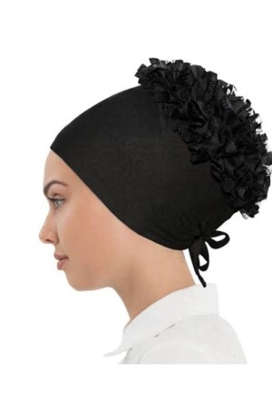 Schwarze Frilly Curly Dutt-Haube für Damen - Trablus