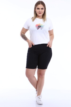 Schwarze Gabardine-Shorts für Damen - Serra Büyük Beden