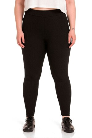 Schwarze, gerippte Leggings mit hoher Taille für Damen in Übergröße - Aysu