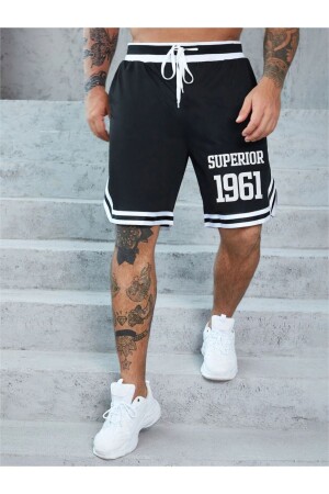 Schwarze, hochwertige, bedruckte, gestreifte Herrenshorts mit Taillenbein - Altamira