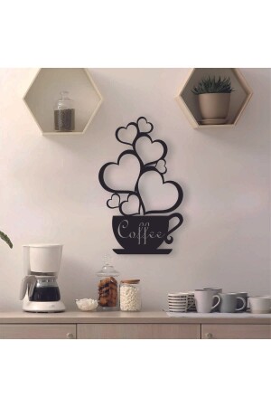 Schwarze hölzerne Kaffeetasse-Herz-Wanddekoration – 30 x 15 cm großes Gemälde für Kitchen Concept Café Coffee Corner - Storhome