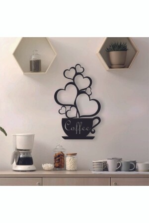 Schwarze hölzerne Kaffeetasse-Herz-Wanddekoration – 30 x 15 cm großes Gemälde für Kitchen Concept Café Coffee Corner - 3