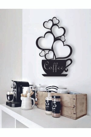 Schwarze hölzerne Kaffeetasse-Herz-Wanddekoration – 30 x 15 cm großes Gemälde für Kitchen Concept Café Coffee Corner - 4