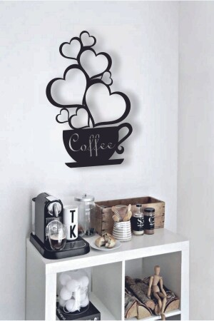 Schwarze hölzerne Kaffeetasse-Herz-Wanddekoration – 30 x 15 cm großes Gemälde für Kitchen Concept Café Coffee Corner - 5