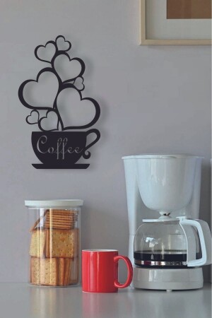 Schwarze hölzerne Kaffeetasse-Herz-Wanddekoration – 30 x 15 cm großes Gemälde für Kitchen Concept Café Coffee Corner - 6